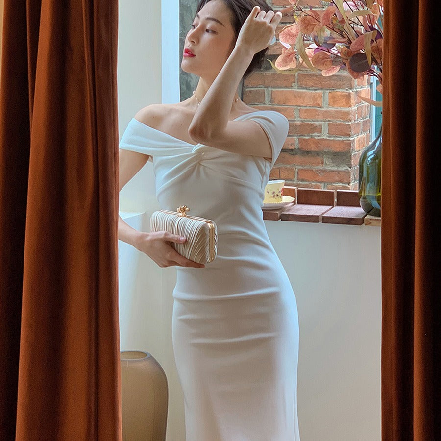 Vestido de noche elegante de estilo francés ajustado y socialité, falda para mujer de principios de primavera y verano