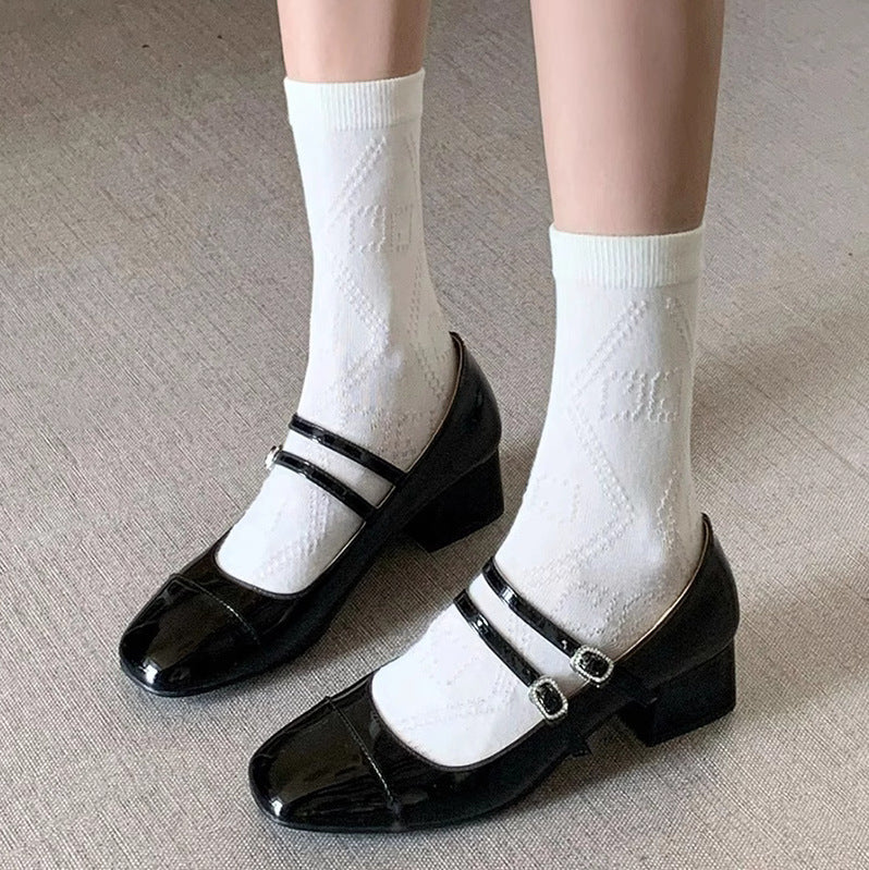 Square Toe Chunky Heel Buckle Mid-heel High Heel Women's Shoes