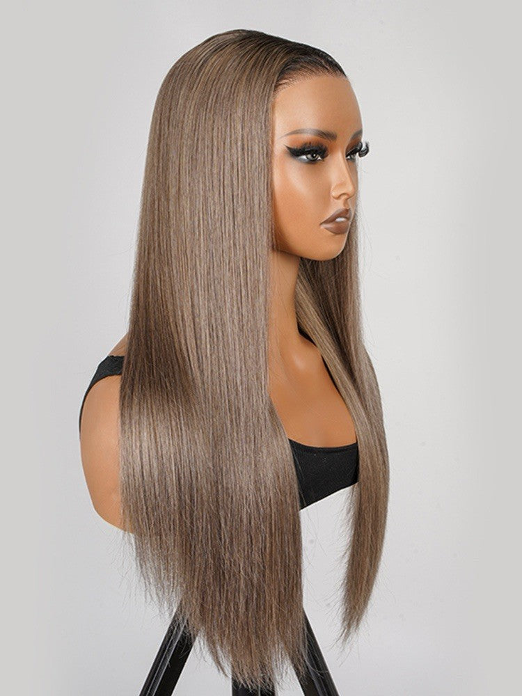 Chic Luxe Hair Ash Brown Ombre Silky Straight Pre-Plucked Frontal Ready To Go Wig | 100% Human Hair