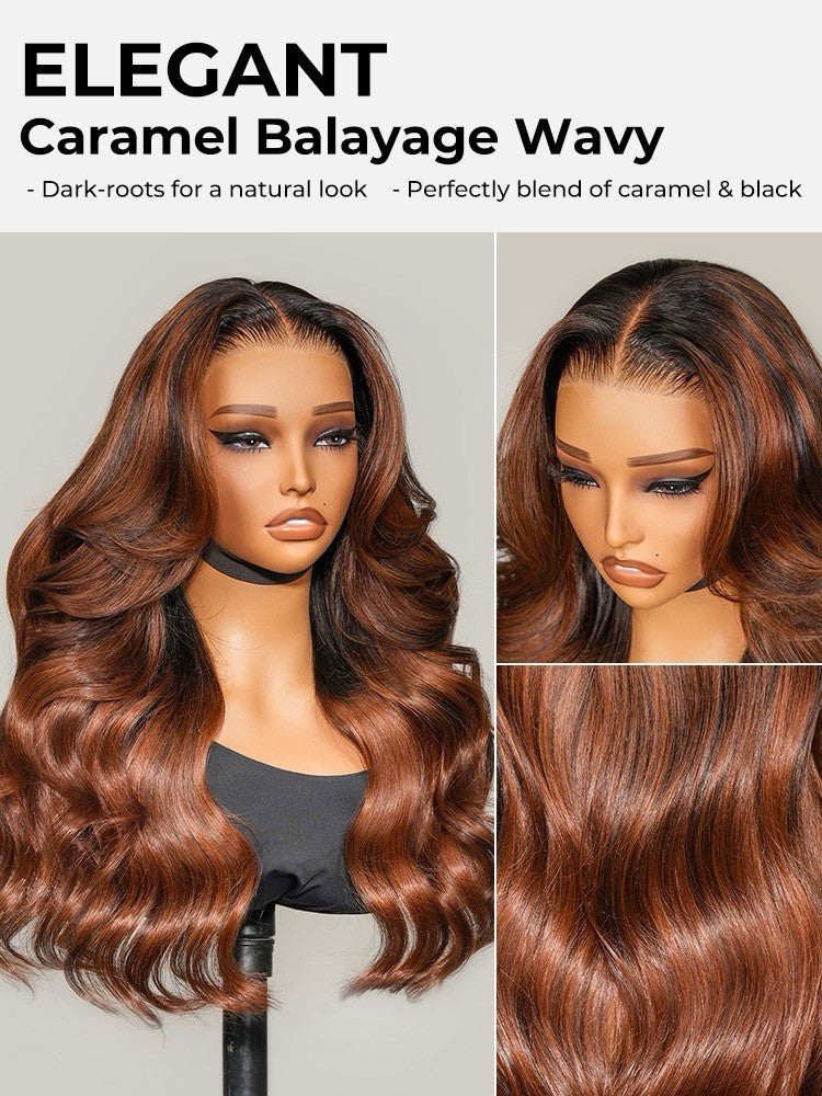 Chic Luxe Hair Original Caramel Balayage Highlight 13x4 Front Customized Wavy Wig | 100% Human Hair
