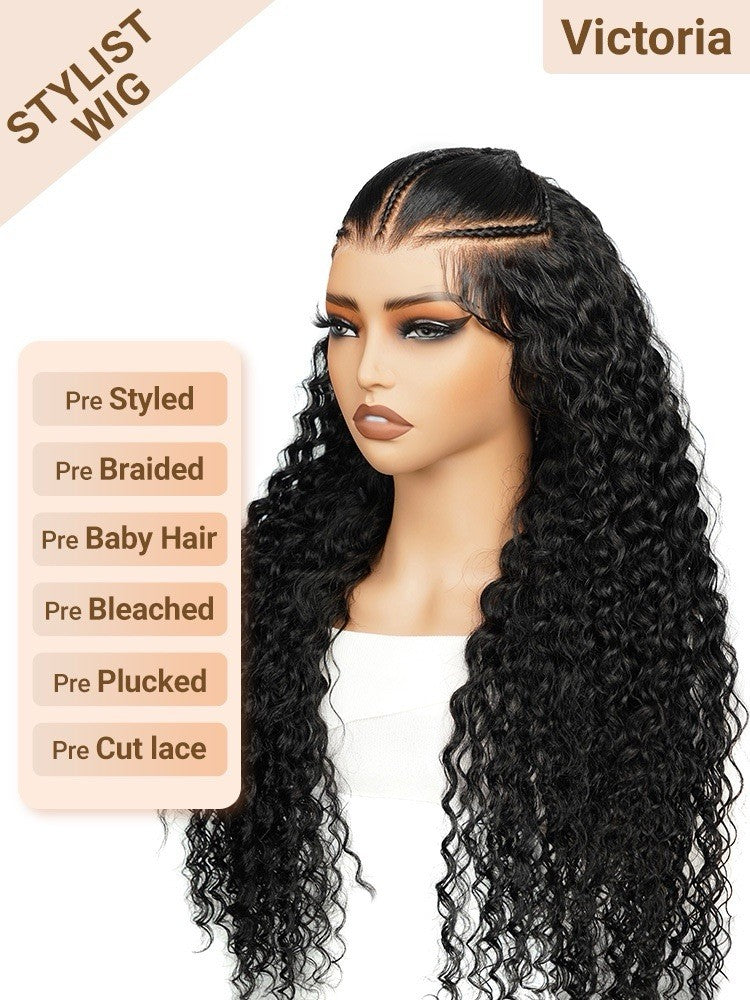 Chic Luxe Hair Pre-Styled Ready To Go Bleached Pre-Cut Lace Pre-Braided Curly Wig | 100% Human Hair | 250% Density