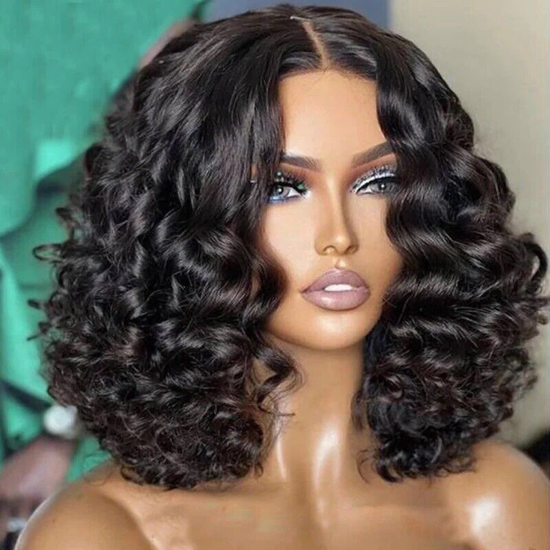 Lace Front Glueless Loose Curly Invisible Short Wigs Human Hair