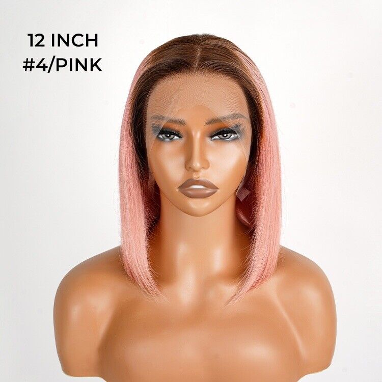 Human Hair Wigs Lace Coloured #T4/Pink Bob Wig Glueless