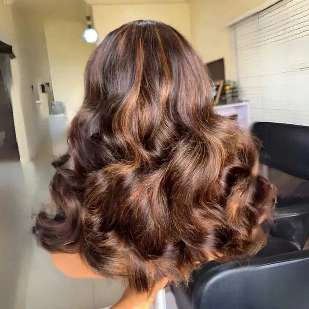 Highlight Brown Layered Cut Loose Wave Glueless Pre-Cut Lace Wig 250% Density
