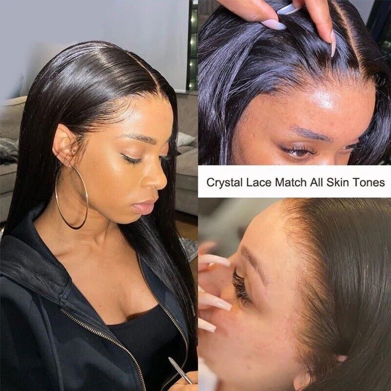 Women Human Hair Wig Straight Invisible Full Lace Front Long Wigs Natural