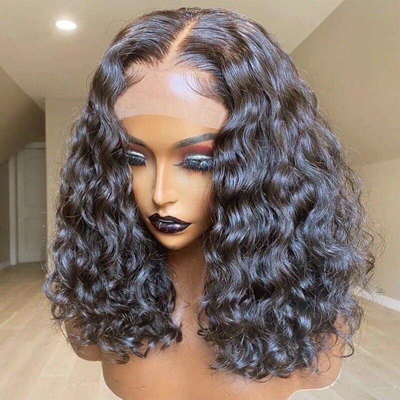 Lace Front Glueless Loose Curly Invisible Short Wigs Human Hair
