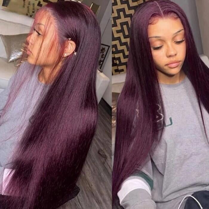Chic Luxe Hair Glueless Full Lace Front Straight Long Dark Purple Wig | 100% Human Hair