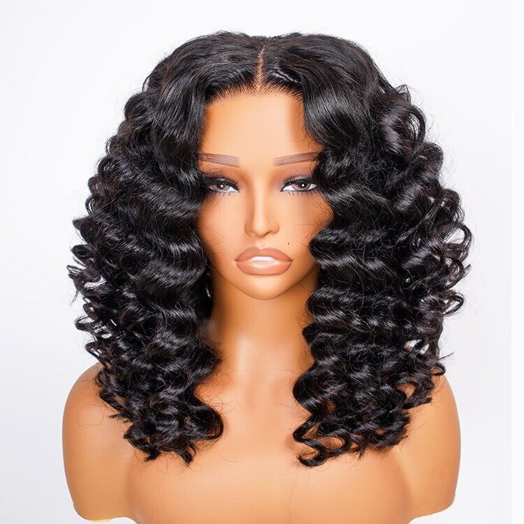 Glueless Ready To Wear Human Hair Wigs Lace Front Wand Curl Short Wig Women
