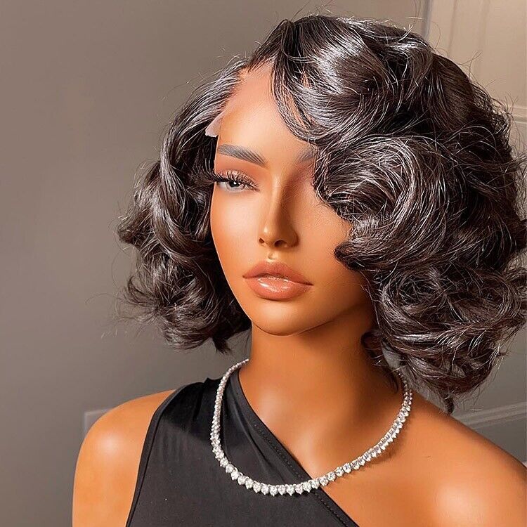 Vietnamese Human Hair Wigs Glueless Bouncy Lace Front Loose Wave Short Wig Women