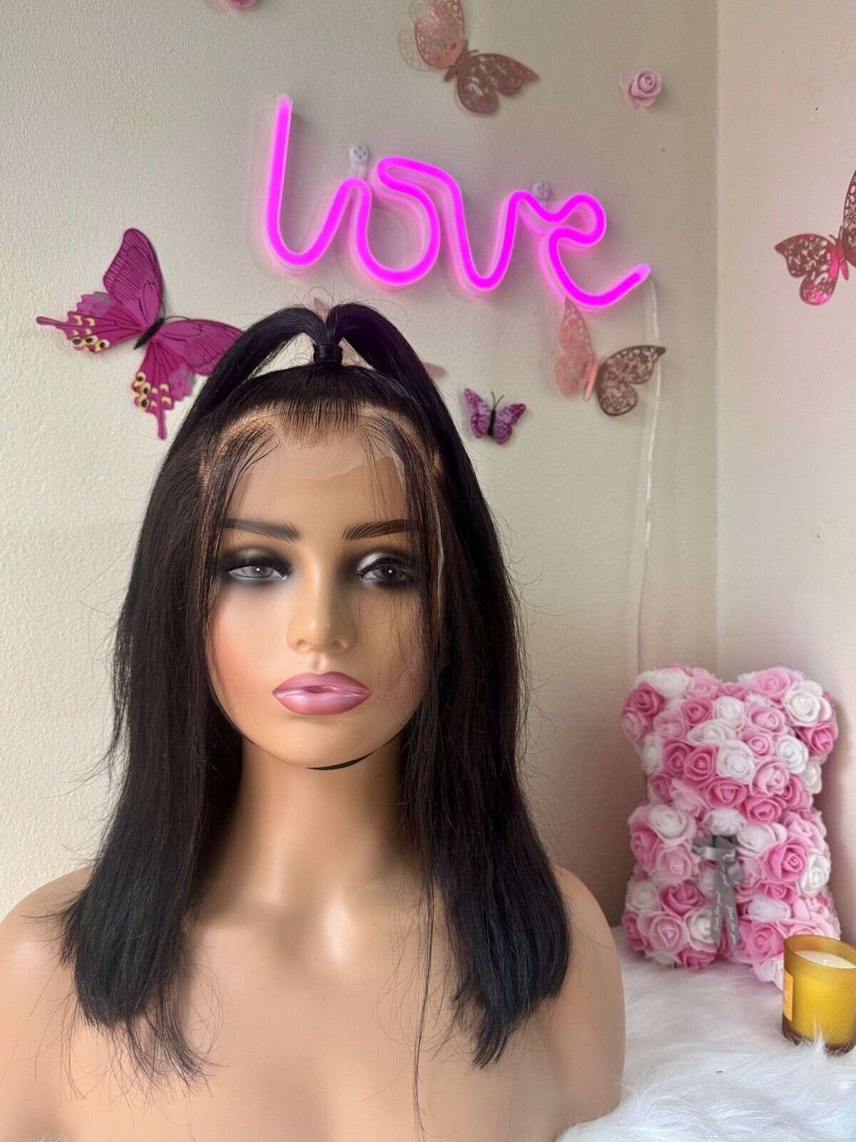 Human Hair Wigs Ready To Wear Pre Styled Glueless Lace Front Straight Bob Wig UK