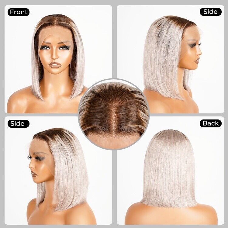 Vietnamese Human Hair Wigs Lace Coloured #T4/Silver Bob Wig Glueless