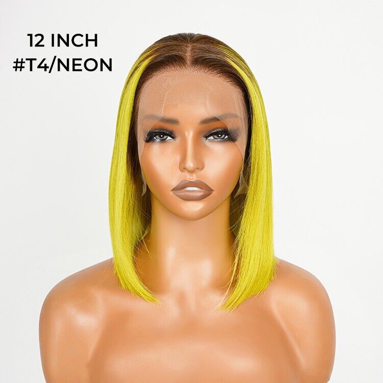 Human Hair Wigs Lace Coloure #T4/Neon Bob Glueless Wig