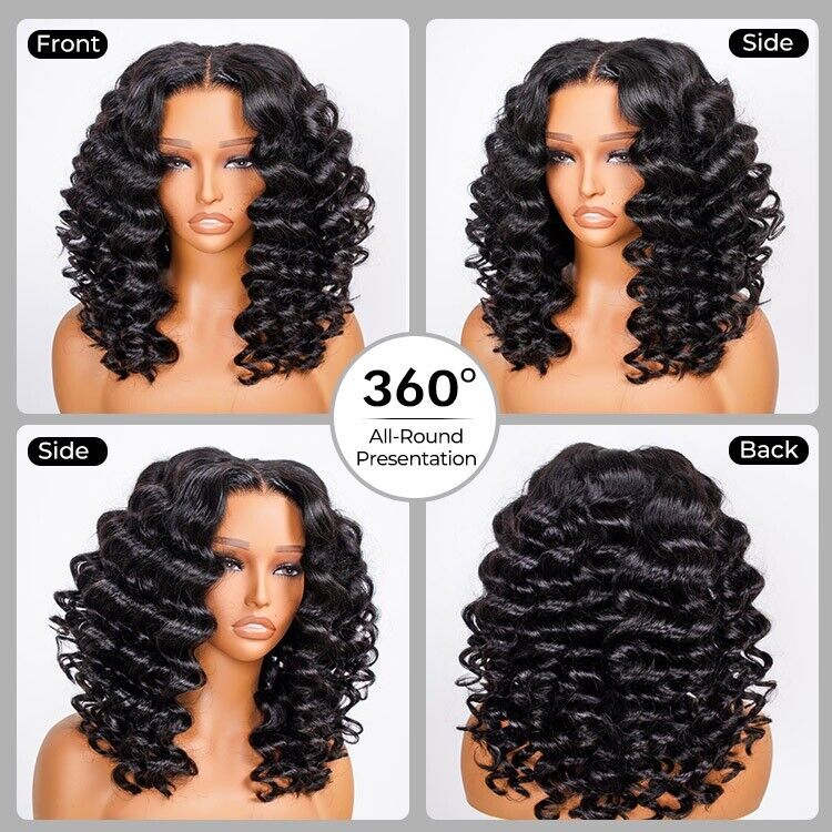 Glueless Ready To Wear Human Hair Wigs Lace Front Wand Curl Short Wig Women