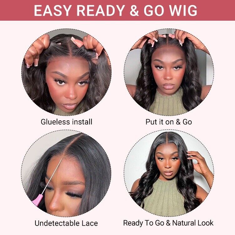 Human Hair Wigs Glueless Pre Cut Lace Front Wear Go Wavy Long Wig Women