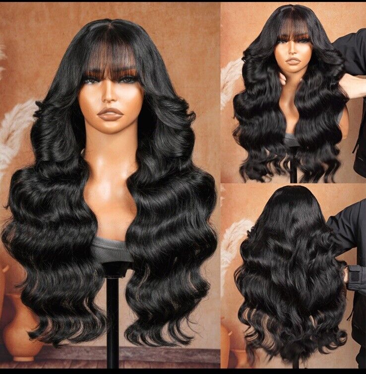 Chic Luxe Hair Customised Glueless Wavy Full Density Lace Front Wig With Bangs | 100% Human Hair