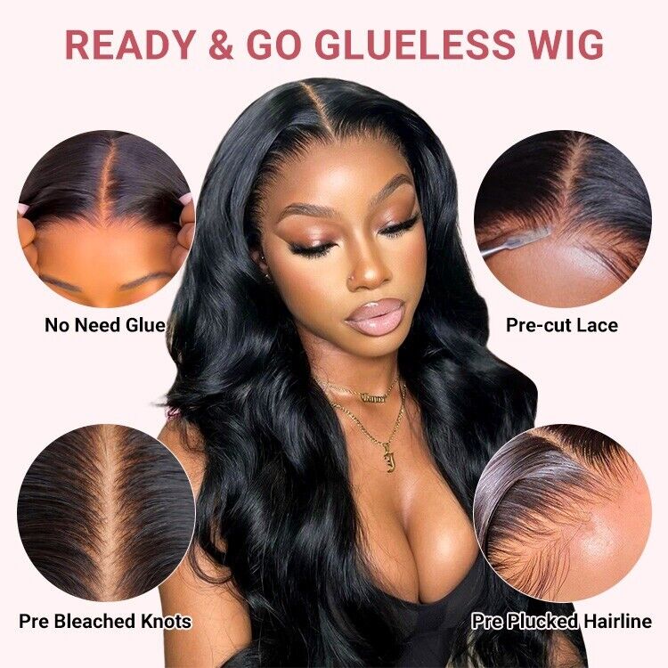 Human Hair Wigs Glueless Pre Cut Lace Front Wear Go Wavy Long Wig Women