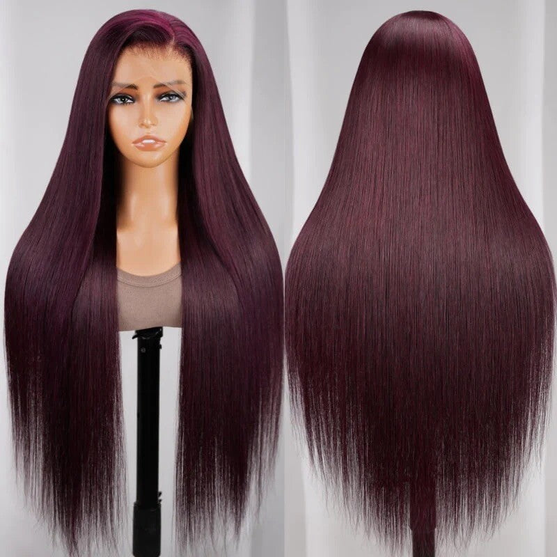 Chic Luxe Hair Glueless Full Lace Front Straight Long Dark Purple Wig | 100% Human Hair
