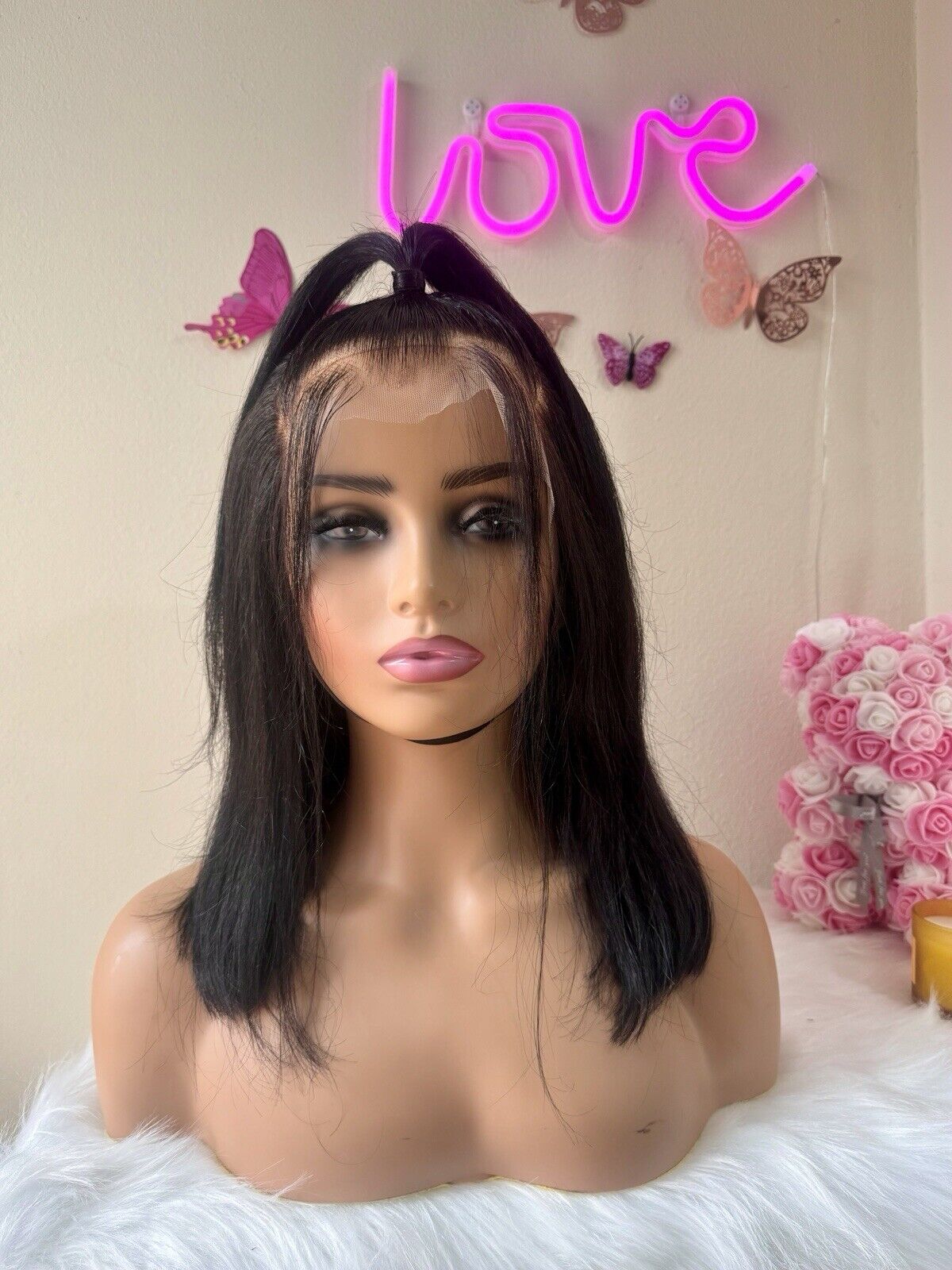 Human Hair Wigs Ready To Wear Pre Styled Glueless Lace Front Straight Bob Wig UK