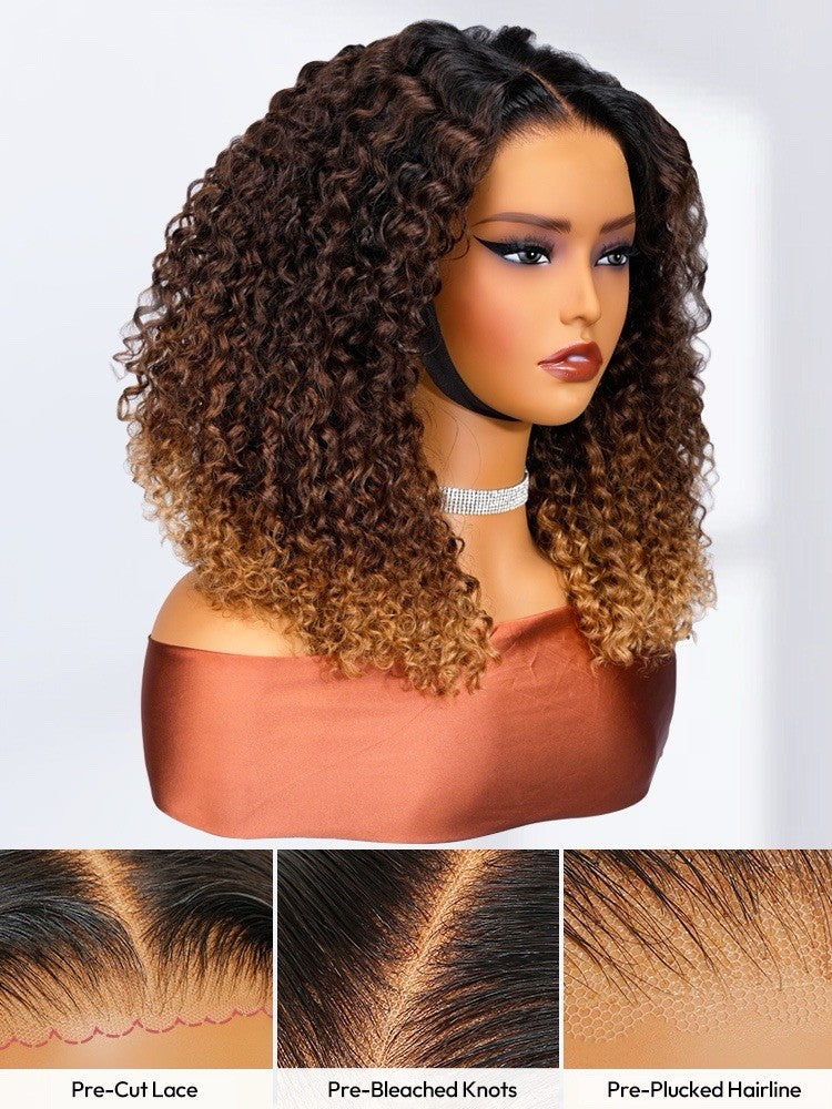 Chic Luxe Hair Ombre Brown And Honey Brown Jerry Curly Ready To Go Wig | 100% Human Hair | 250% Density