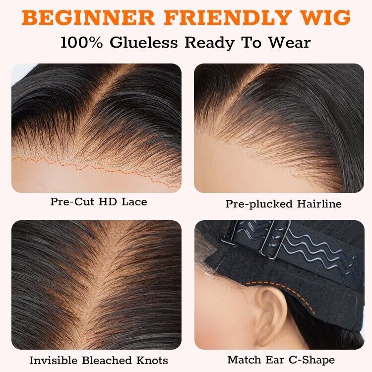 Glueless Pre Cut Lace Ready To Wear Straight Bob Human Hair Wig