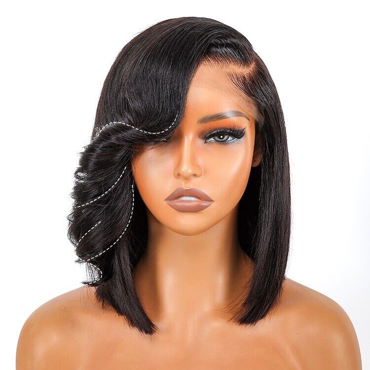 Vietnamese Human Hair Wigs Side Bang Layered Cut Wavy Bob Wig Glueless Women Wig