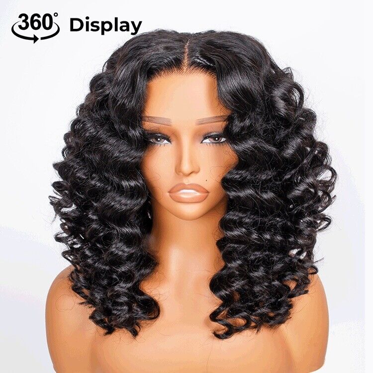 Glueless Ready To Wear Human Hair Wigs Lace Front Wand Curl Short Wig Women