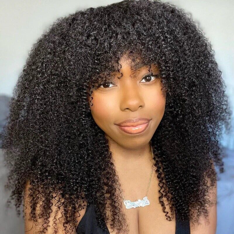 Chic Luxe Hair Glueless Curly Wig With Bangs | Short/Long | 100% Human Hair