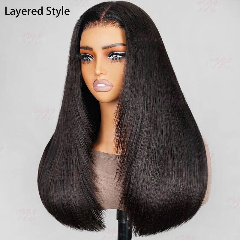 Premium 100% Human Hair Wigs Glueless Women Lace Front Straight Wear And Go Short Wig