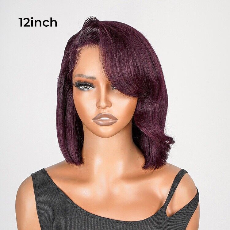 Chic Luxe Hair Side Bang Layered Cut Wavy Bob Glueless Dark 99j Wig | 100% Human Hair
