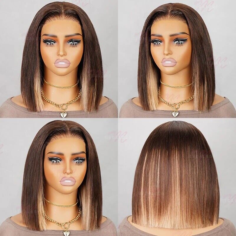 Human Hair Wigs Glueless Women Lace Front Straight Wear And Go Short Wig