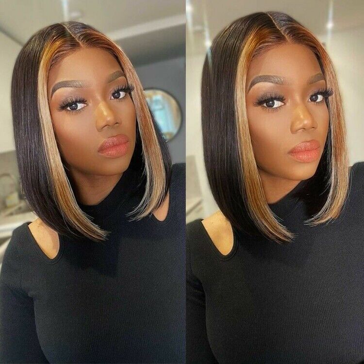 Ready To Wear Lace Front Glueless Straight Bob Highlights Wig Human Hair