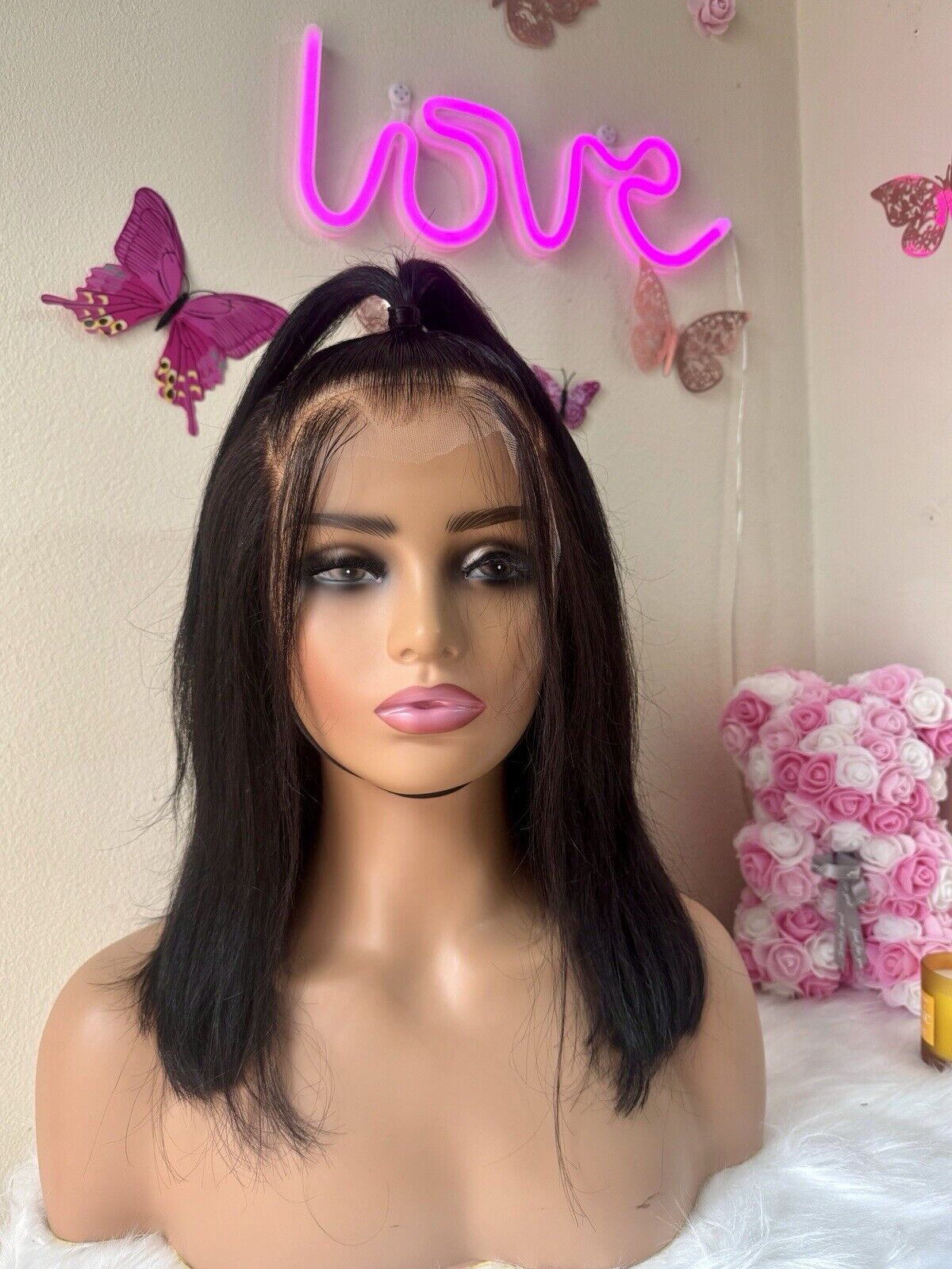 Human Hair Wigs Ready To Wear Pre Styled Glueless Lace Front Straight Bob Wig UK