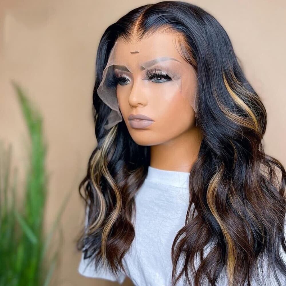 Women Human Hair Wig Glueless Full Lace Front Highlight Wavy Short Long Wigs