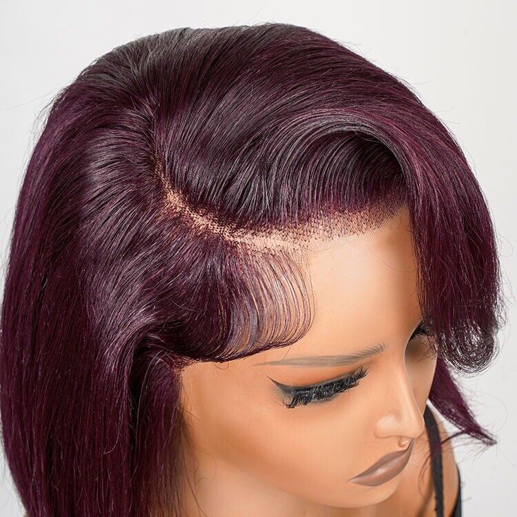 Chic Luxe Hair Side Bang Layered Cut Wavy Bob Glueless Dark 99j Wig | 100% Human Hair