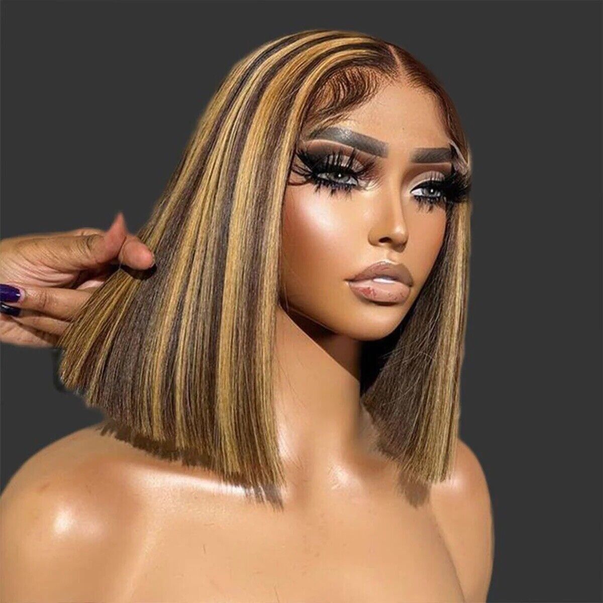 Chic Luxe Hair Bone Straight Lace Front Short Bob Piano Color Wig | 100% Human Hair