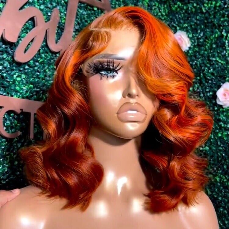 Chic Luxe Hair Glueless Wavy Lace Front Cooper Red Blunt Short Bob Wig | 100% Human Hair