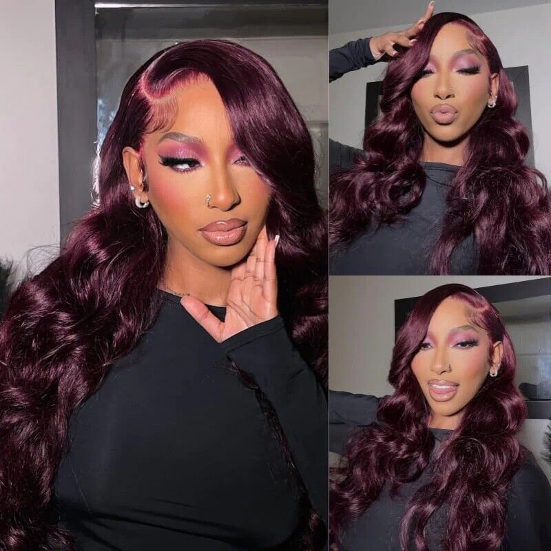 Chic Luxe Hair Glueless Full Lace Front Dark Purple Wavy Long Wig | 100% Human Hair