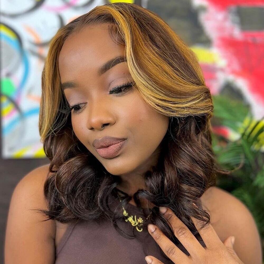 Human Hair Glueless Wavy Full Lace Front Long Highlight Wigs