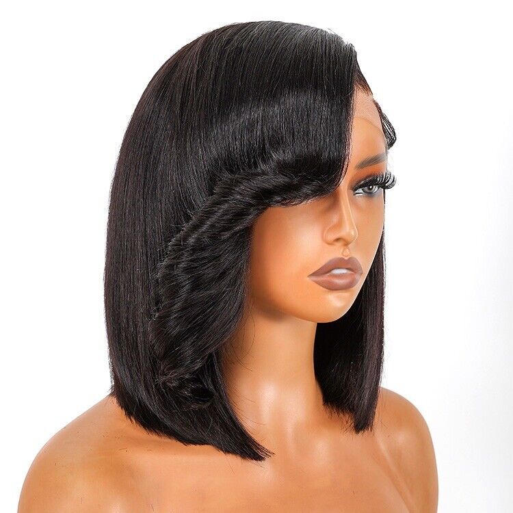 Vietnamese Human Hair Wigs Side Bang Layered Cut Wavy Bob Wig Glueless Women Wig