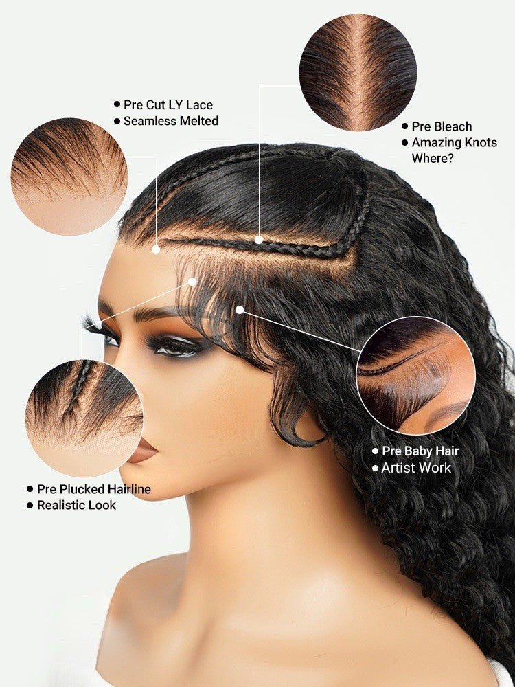 Chic Luxe Hair Pre-Styled Ready To Go Bleached Pre-Cut Lace Pre-Braided Curly Wig | 100% Human Hair | 250% Density