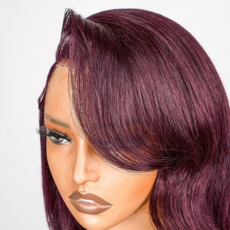 Chic Luxe Hair Side Bang Layered Cut Wavy Bob Glueless Dark 99j Wig | 100% Human Hair