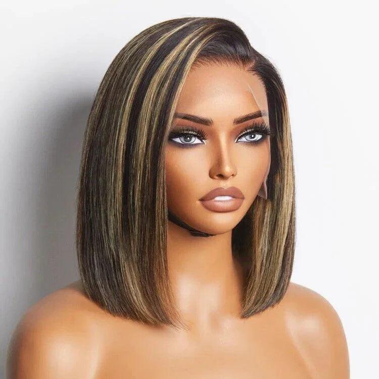 Chic Luxe Hair Glueless Lace Front Straight Bob Balayage Highlights Wig | 100% Human Hair