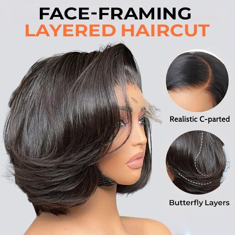 Chic Luxe Hair Butterfly Layered Cut Short Bob Ready To Go Glueless Wig | 100% Human Hair