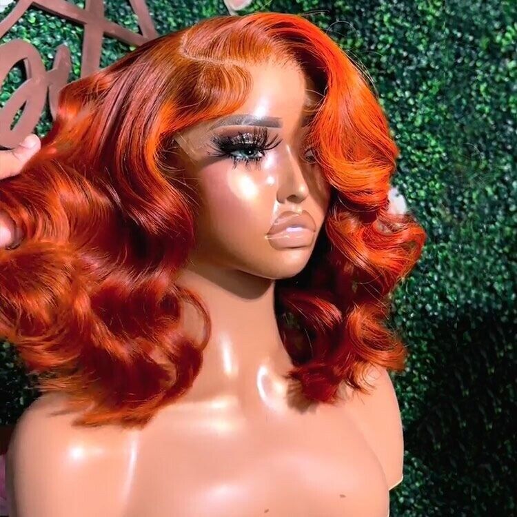 Chic Luxe Hair Glueless Wavy Lace Front Cooper Red Blunt Short Bob Wig | 100% Human Hair