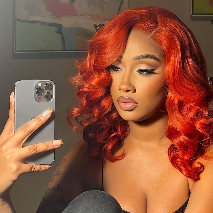 Chic Luxe Hair Glueless Wavy Lace Front Cooper Red Blunt Short Bob Wig | 100% Human Hair