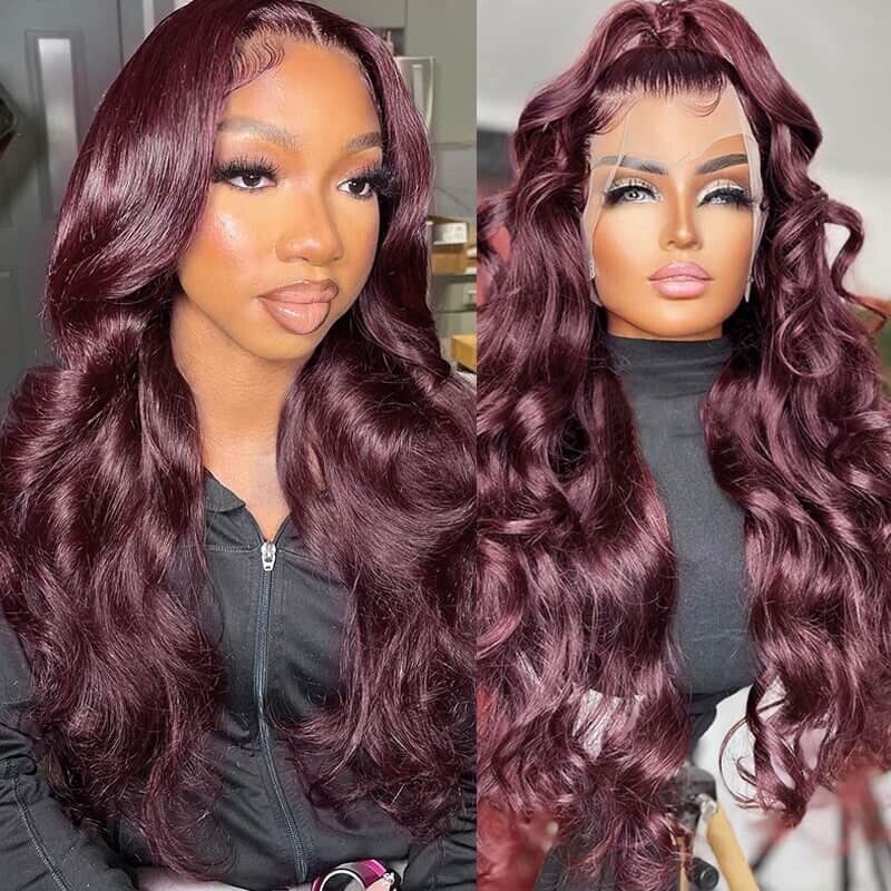 Chic Luxe Hair Glueless Full Lace Front Dark Purple Wavy Long Wig | 100% Human Hair
