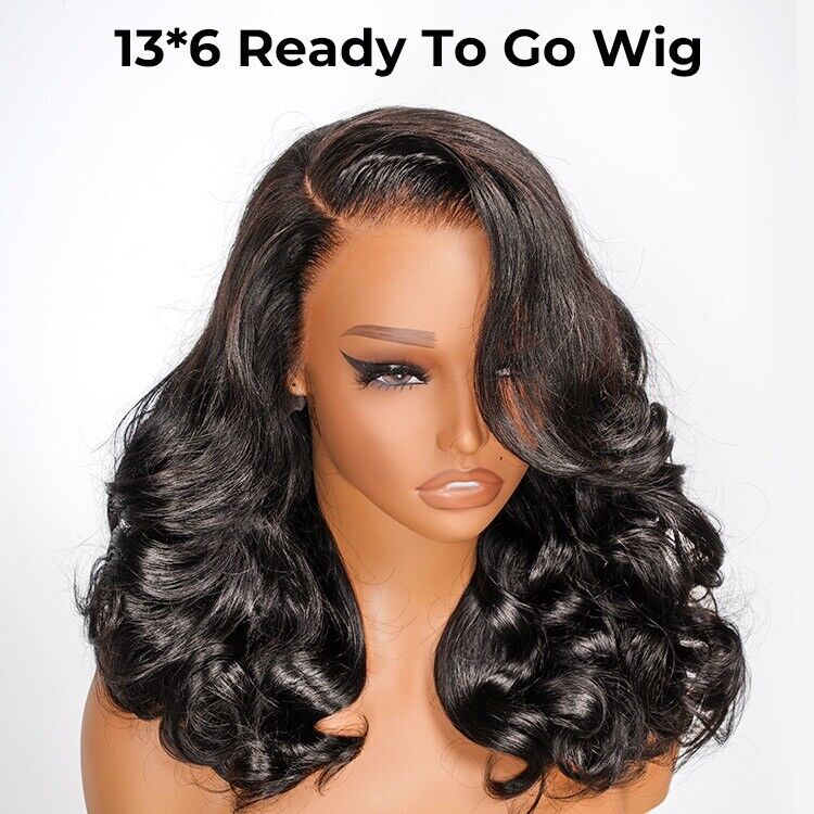 Glueless Ready To Wear Lace Front Layered Double Drawn Body Wave Human Hair Wig