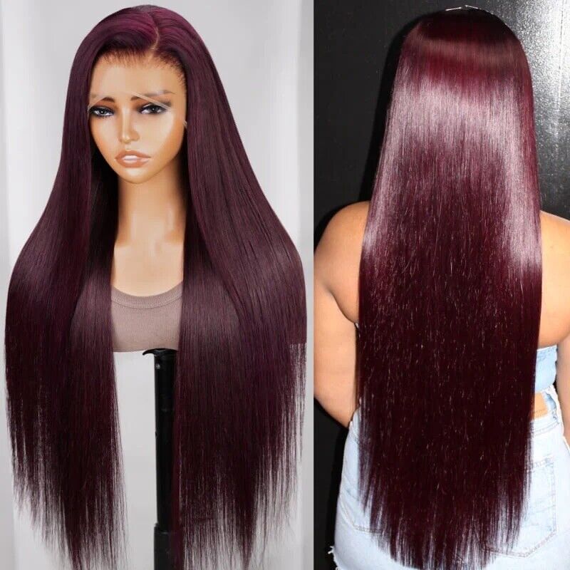 Chic Luxe Hair Glueless Full Lace Front Straight Long Dark Purple Wig | 100% Human Hair