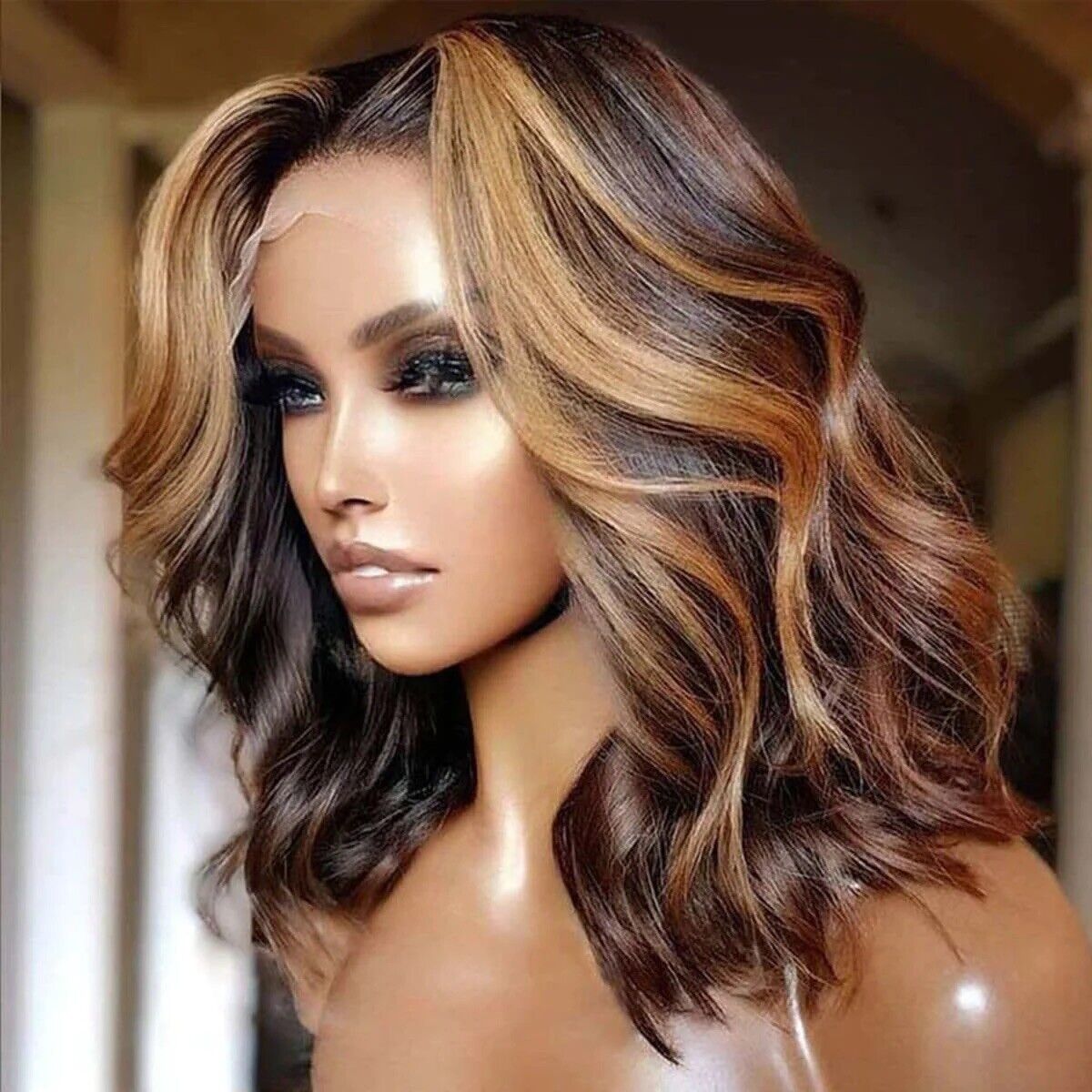 Human Hair Glueless Wavy Full Lace Front Long Highlight Wigs