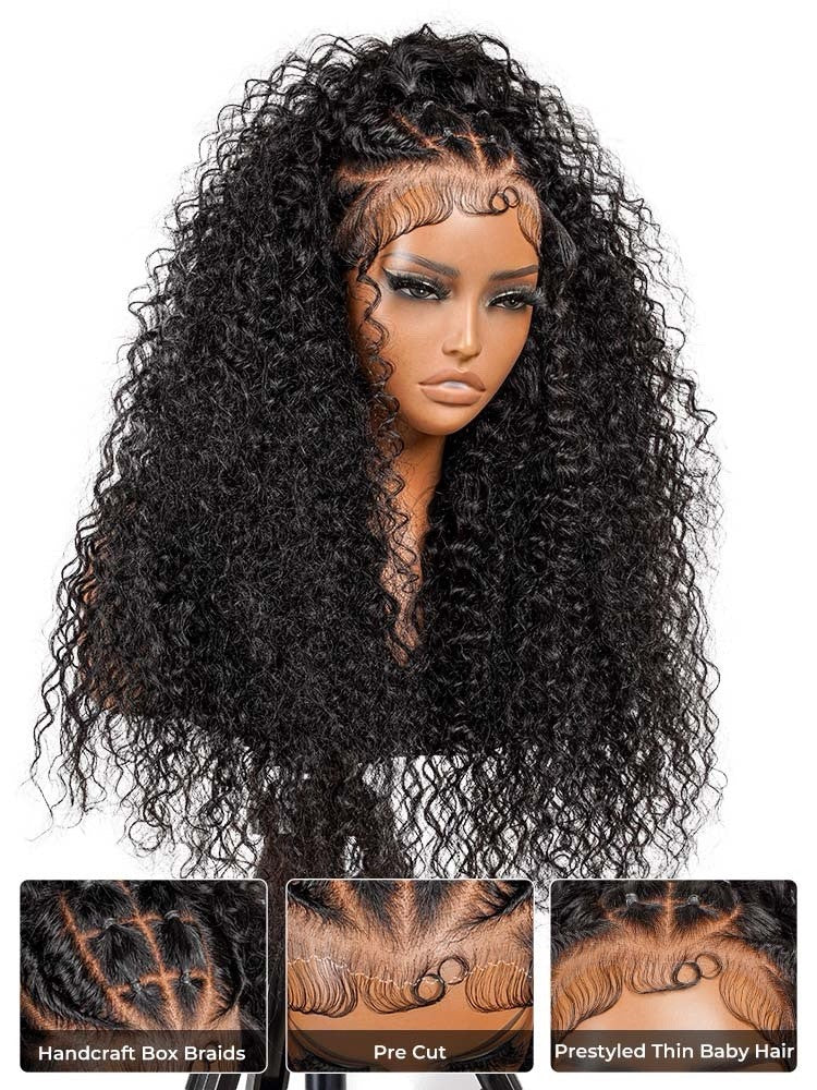Chic Luxe Hair Box Braids With Flat Twists 13×6 Water Wave Wig | 100% Human Hair | 250% Density